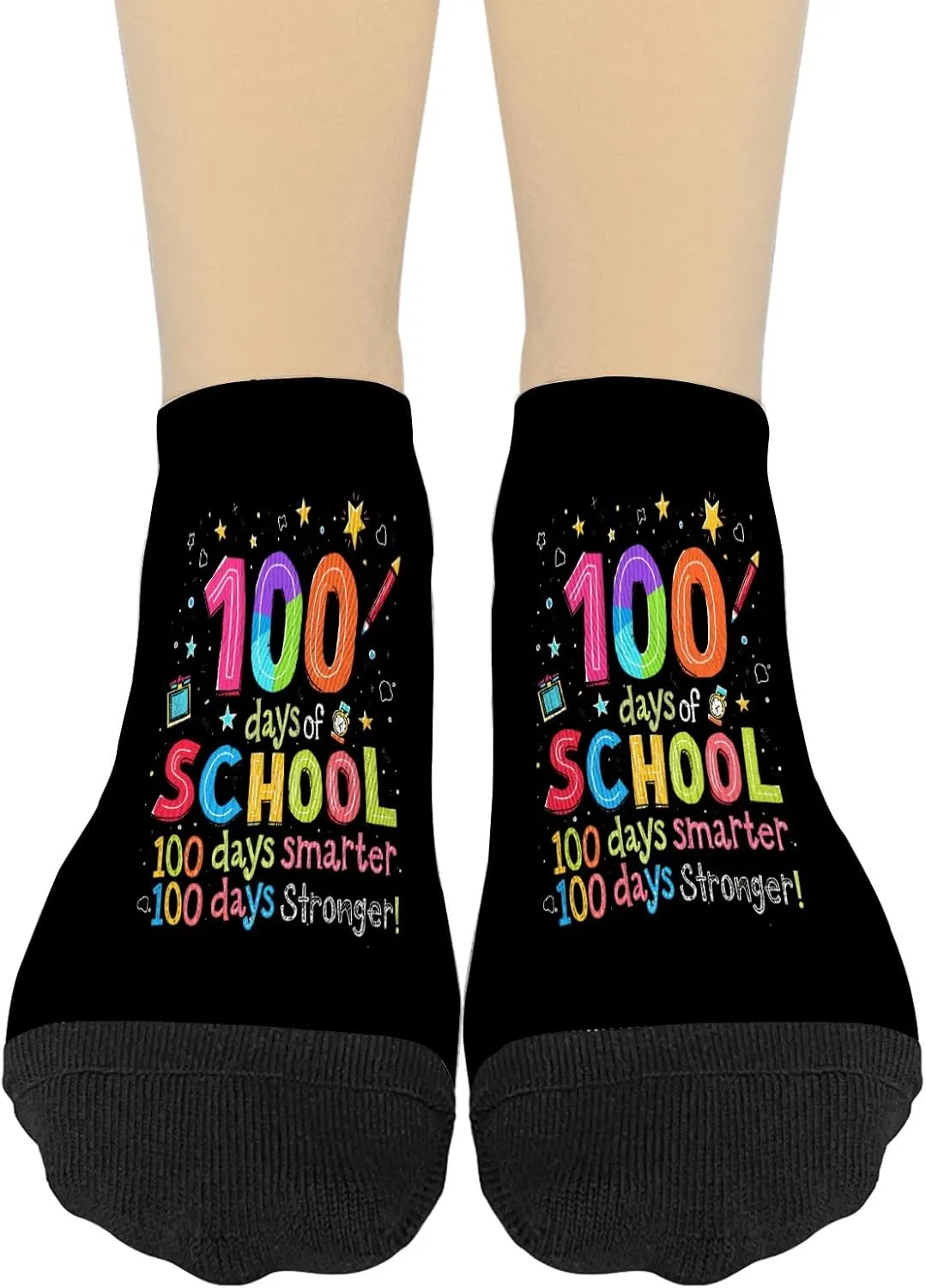 100 Smarts 100 Stronger Of School Happy 100th Day Of School Womens Socks Crew No Show Socks Youth No Show Athletic Sock CuteSock
