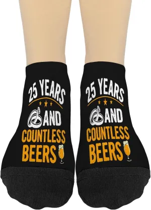 25 Years And Countless Beers 25th Weddings Anniversarys Couple No Show Socks Womens No Show ForWomen Socks Athletic Sock HumorSock