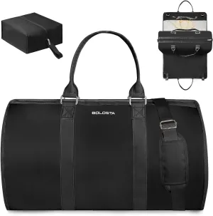 3Pcs Garment Duffle Bags for Travel Convertible Carry on Garment Bag for Women Men Travel Duffle Bag Includes Shoe Pouch & Hanging Suit Bag for Clothes/Dresses, Black