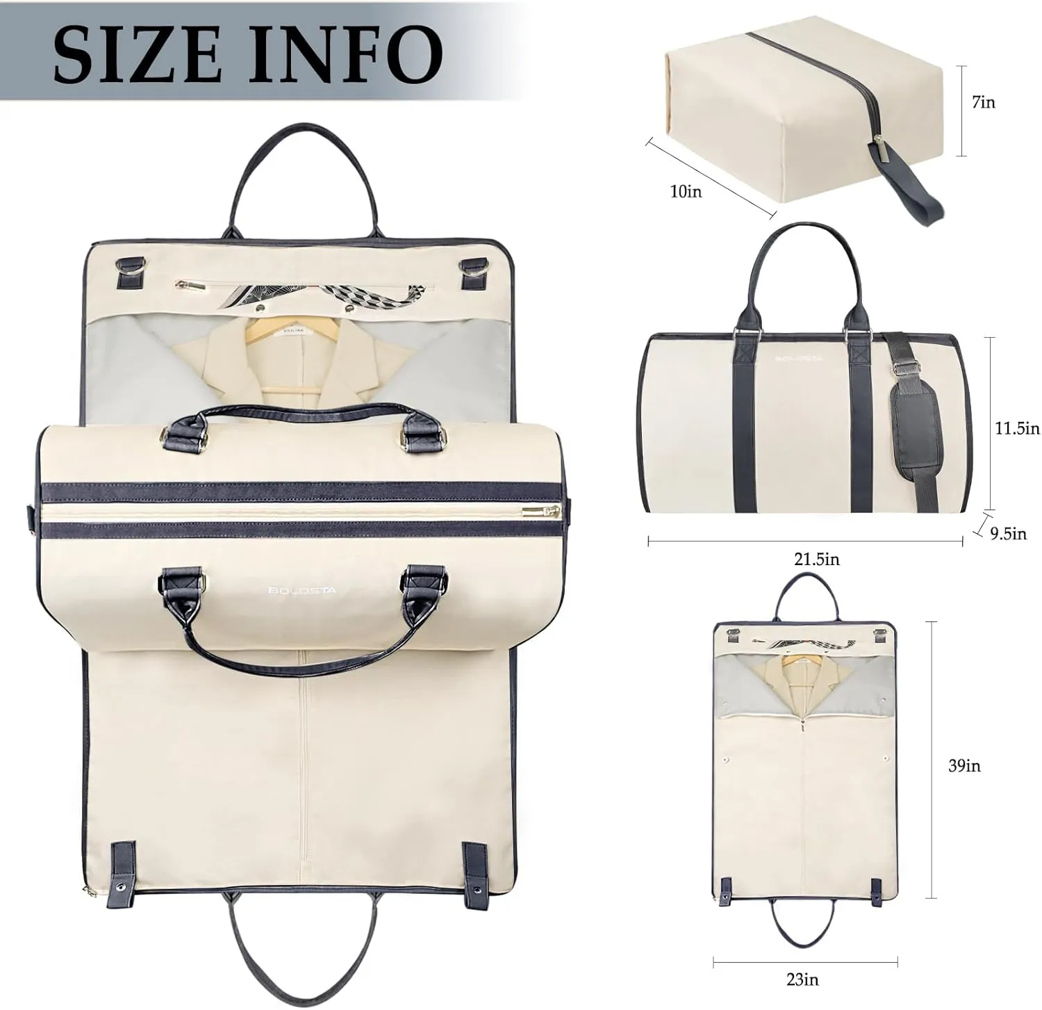 3Pcs Garment Duffle Bags for Travel Convertible Carry on Garment Bag for Women Men Travel Duffle Bag Includes Shoe Pouch & Hanging Suit Bag for Clothes/Dresses, Gray