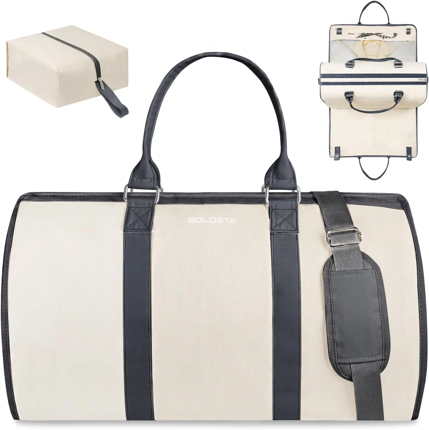 3Pcs Garment Duffle Bags for Travel Convertible Carry on Garment Bag for Women Men Travel Duffle Bag Includes Shoe Pouch & Hanging Suit Bag for Clothes/Dresses, Gray