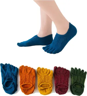 5 Pairs Toe Separator Socks, No Show Cotton Five Finger Socks, Cotton Compression Women Men Running Sport Socks (5 Pairs)