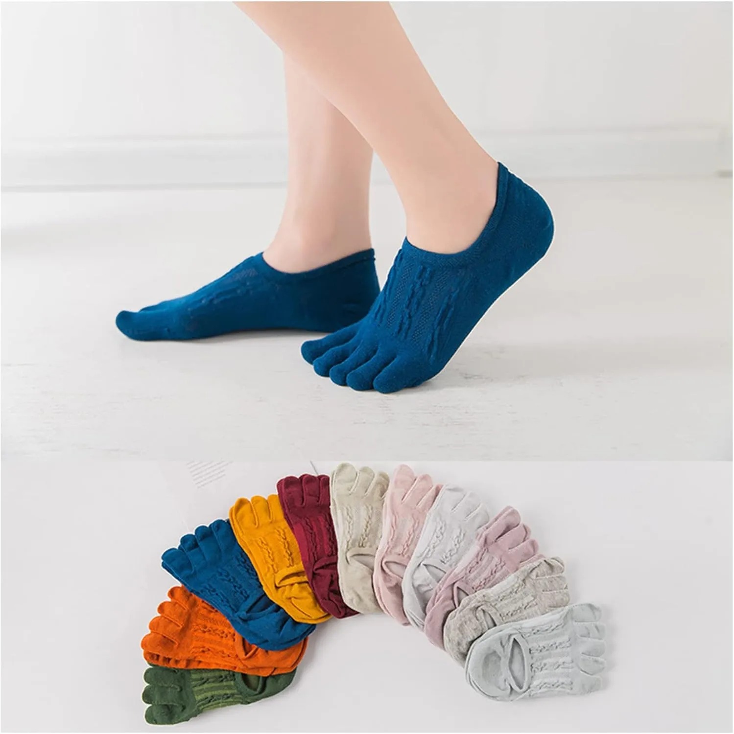 5 Pairs Toe Separator Socks, No Show Cotton Five Finger Socks, Cotton Compression Women Men Running Sport Socks (5 Pairs)