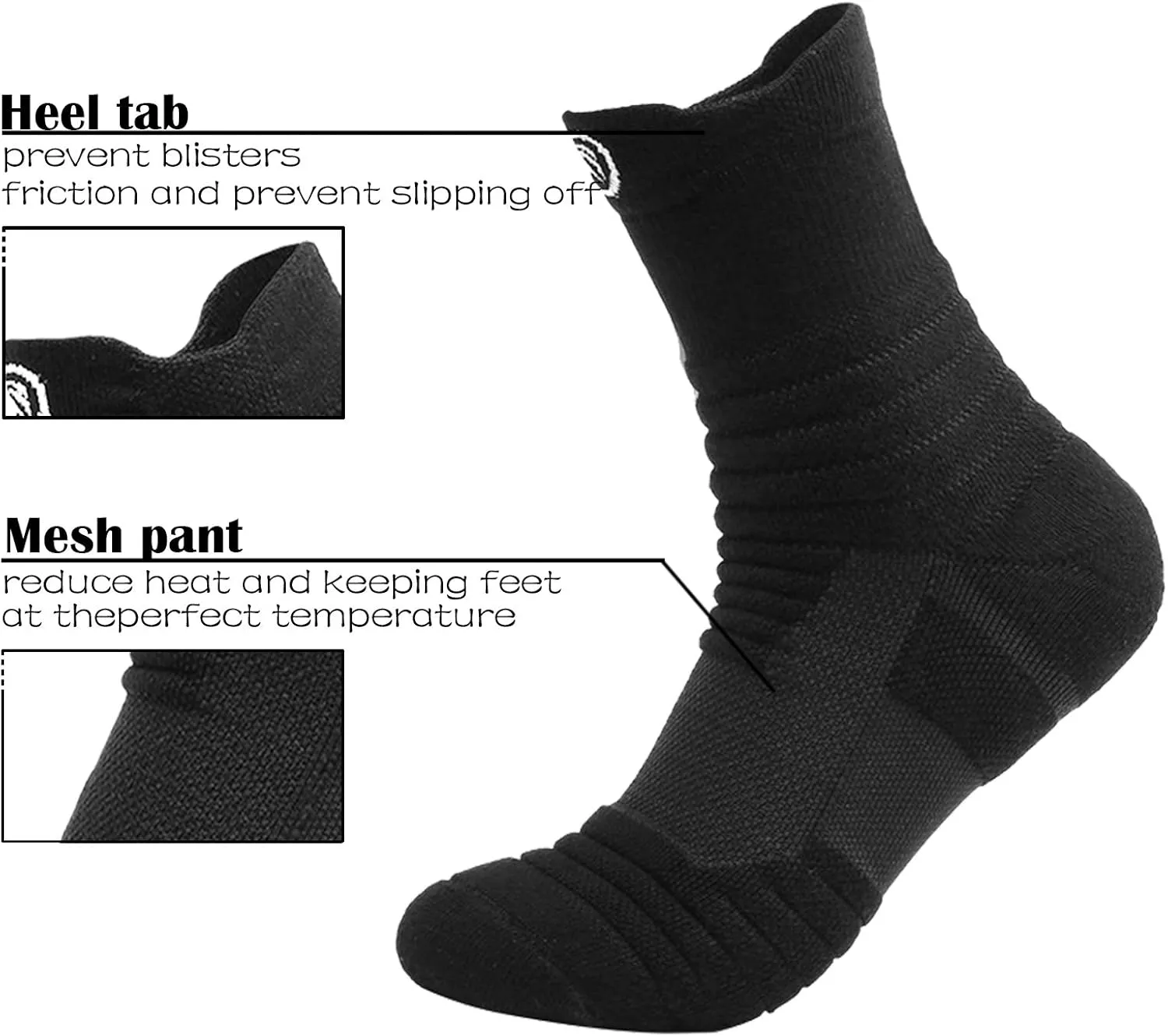 6 Pairs Running Socks/Hiking Cushion Socks,Breathable Athletic Socks Thick Cushion Socks