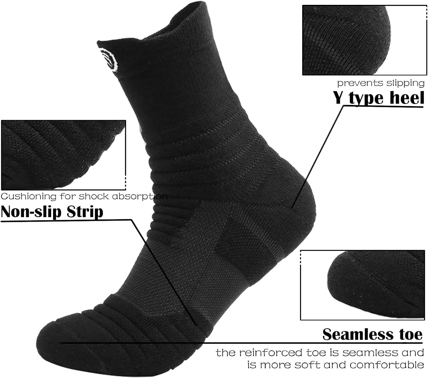 6 Pairs Running Socks/Hiking Cushion Socks,Breathable Athletic Socks Thick Cushion Socks
