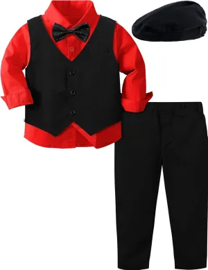 A&J DESIGN 5pcs Baby & Toddler Suit, 12 Months - 5T, Shirt & Pants & Vest & Bow Tie & Driver Cap