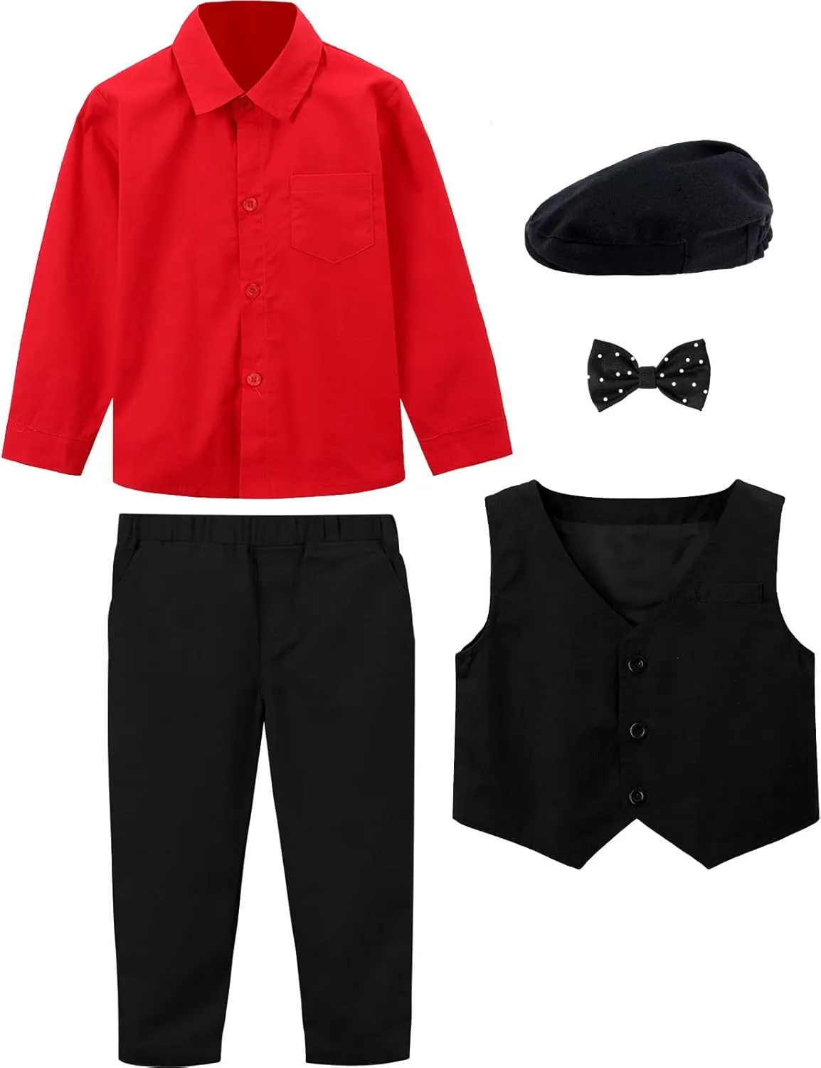 A&J DESIGN 5pcs Baby & Toddler Suit, 12 Months - 5T, Shirt & Pants & Vest & Bow Tie & Driver Cap