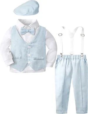 A&J DESIGN 5pcs Baby Boys Suit, 12 Months - 3T, Shirt & Pants & Vest & Hat & Bow Tie