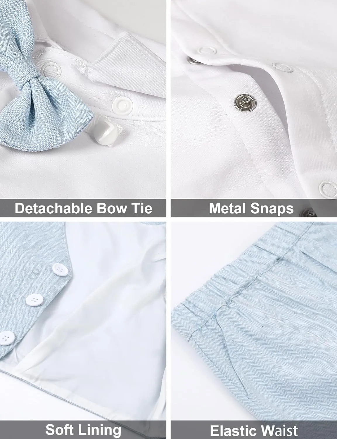 A&J DESIGN 5pcs Baby Boys Suit, 12 Months - 3T, Shirt & Pants & Vest & Hat & Bow Tie