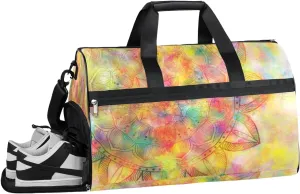 Abstract Ancient Mandala Resistant Sports Gym Bag for Women Men Travel Duffel bag with Wet Pocket & Shoes Compartment Waterproof Weekender Bag 19.7"x9.9"x13"