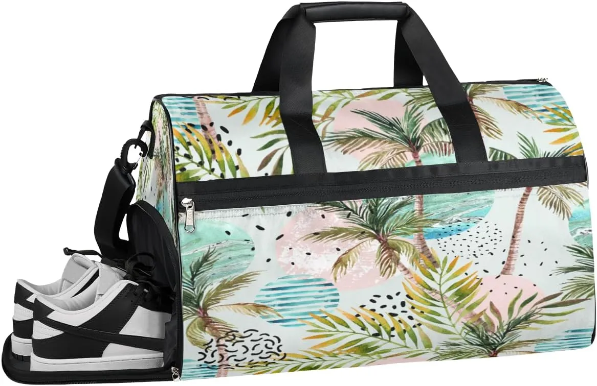 Abstract Summer Tree Resistant Sports Gym Bag for Women Men Travel Duffel bag with Wet Pocket & Shoes Compartment Waterproof Weekender Bag 19.7"x9.9"x13"