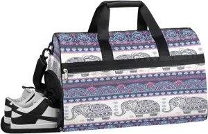 African Elephant Pattern Resistant Sports Gym Bag for Women Men Travel Duffel bag with Wet Pocket & Shoes Compartment Waterproof Weekender Bag 19.7"x9.9"x13"