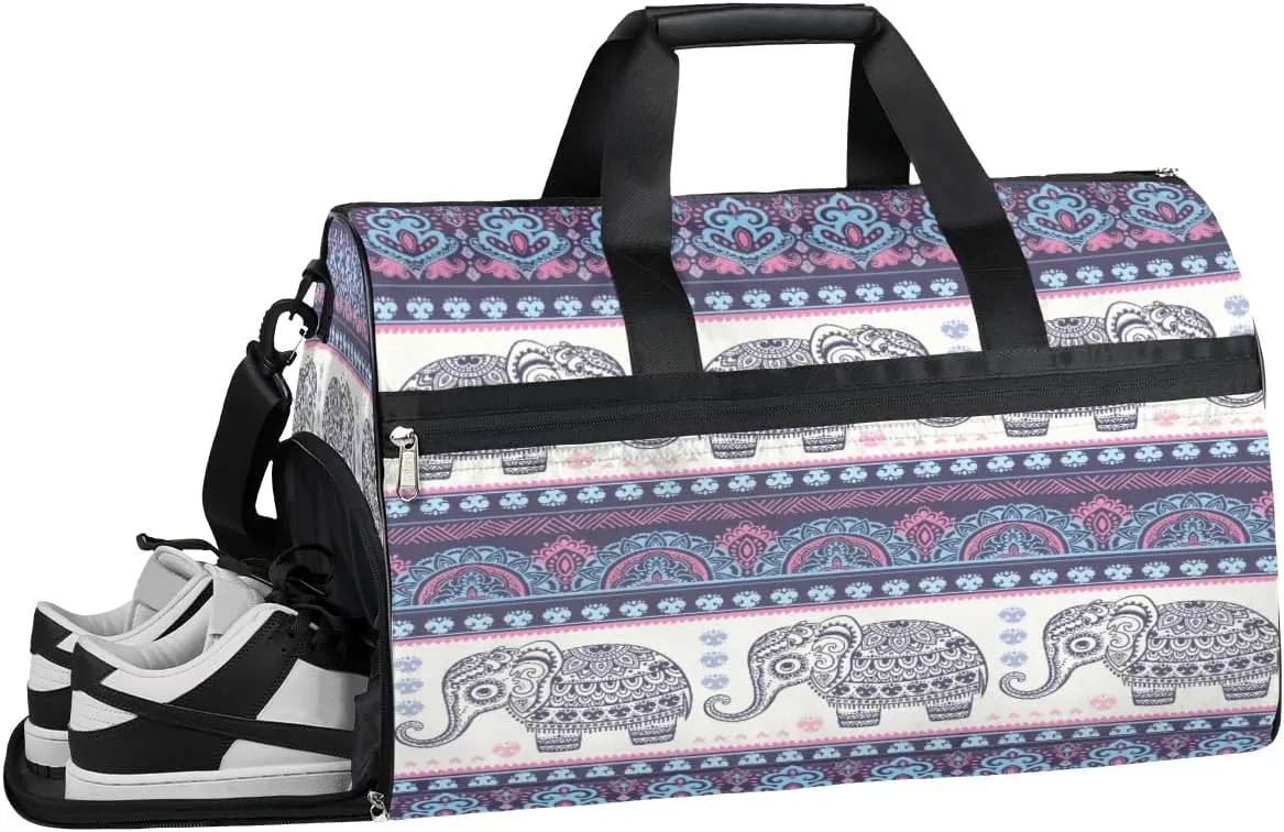 African Elephant Pattern Resistant Sports Gym Bag for Women Men Travel Duffel bag with Wet Pocket & Shoes Compartment Waterproof Weekender Bag 19.7"x9.9"x13"