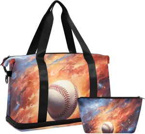 ALAZA Baseball and Stars and Space Gym Bag Sports Duffel Bag with Shoes Compartment, Overnight Weekender Travel Tote Bag for Women Men Trip College