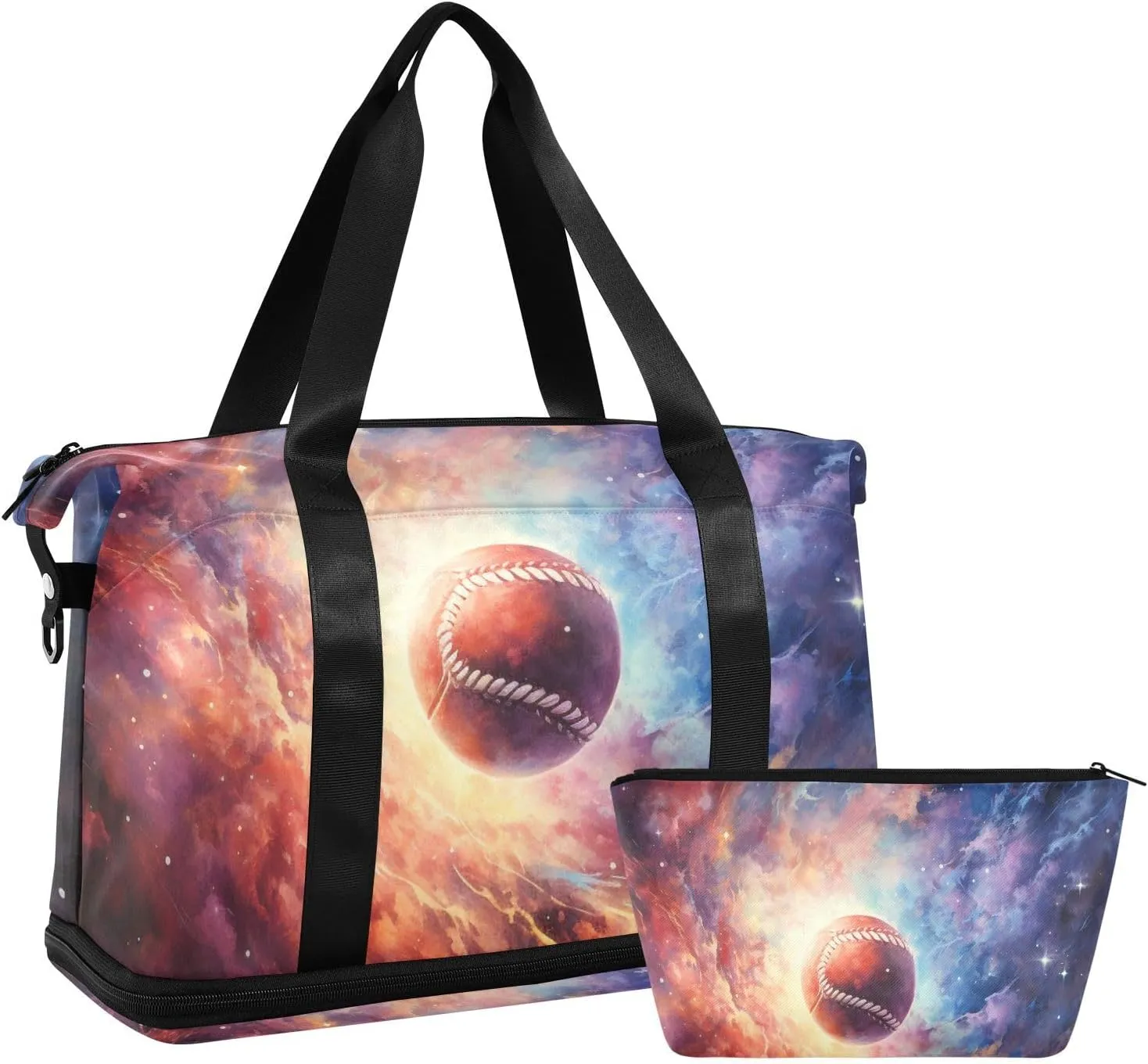 ALAZA Baseball in A Galaxy Gym Bag Sports Duffel Bag with Shoes Compartment, Overnight Weekender Travel Tote Bag for Women Men Trip College