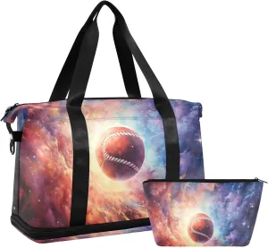 ALAZA Baseball in A Galaxy Gym Bag Sports Duffel Bag with Shoes Compartment, Overnight Weekender Travel Tote Bag for Women Men Trip College