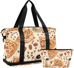 ALAZA Coffee Bean Pizza Vintage Gym Bag Sports Duffel Bag with Shoes Compartment, Overnight Weekender Travel Tote Bag for Women Men Trip College