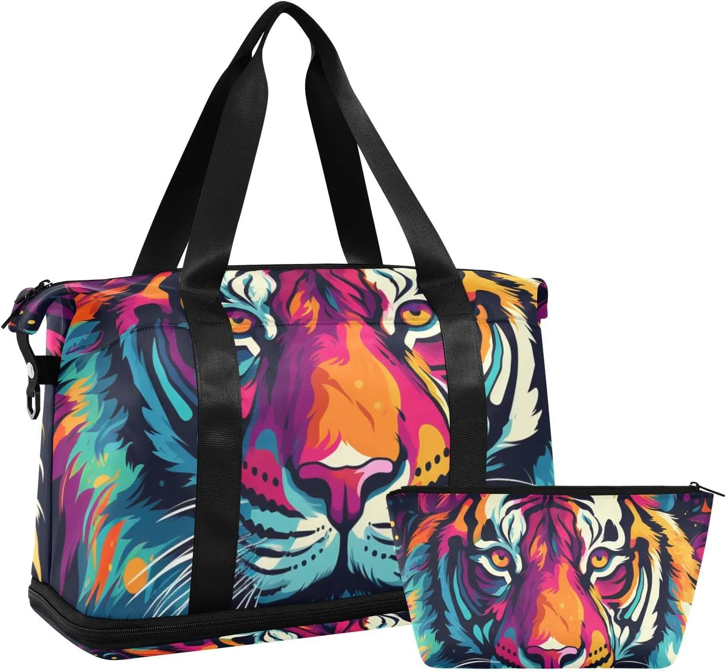 ALAZA Colorful Tiger in Pop Style Gym Bag Sports Duffel Bag with Shoes Compartment, Overnight Weekender Travel Tote Bag for Women Men Trip College