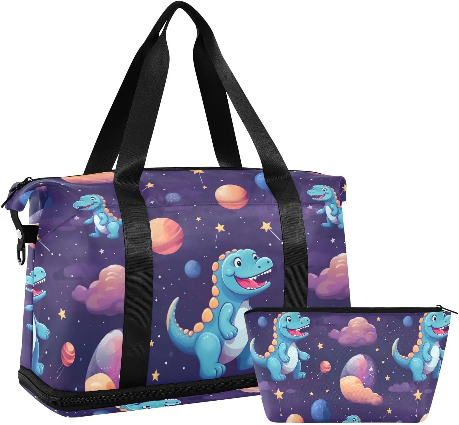 ALAZA Cute Dinosaur and Stars Gym Bag Sports Duffel Bag with Shoes Compartment, Overnight Weekender Travel Tote Bag for Women Men Trip College