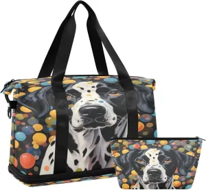 ALAZA Dog and Colorful Dots Gym Bag Sports Duffel Bag with Shoes Compartment, Overnight Weekender Travel Tote Bag for Women Men Trip College
