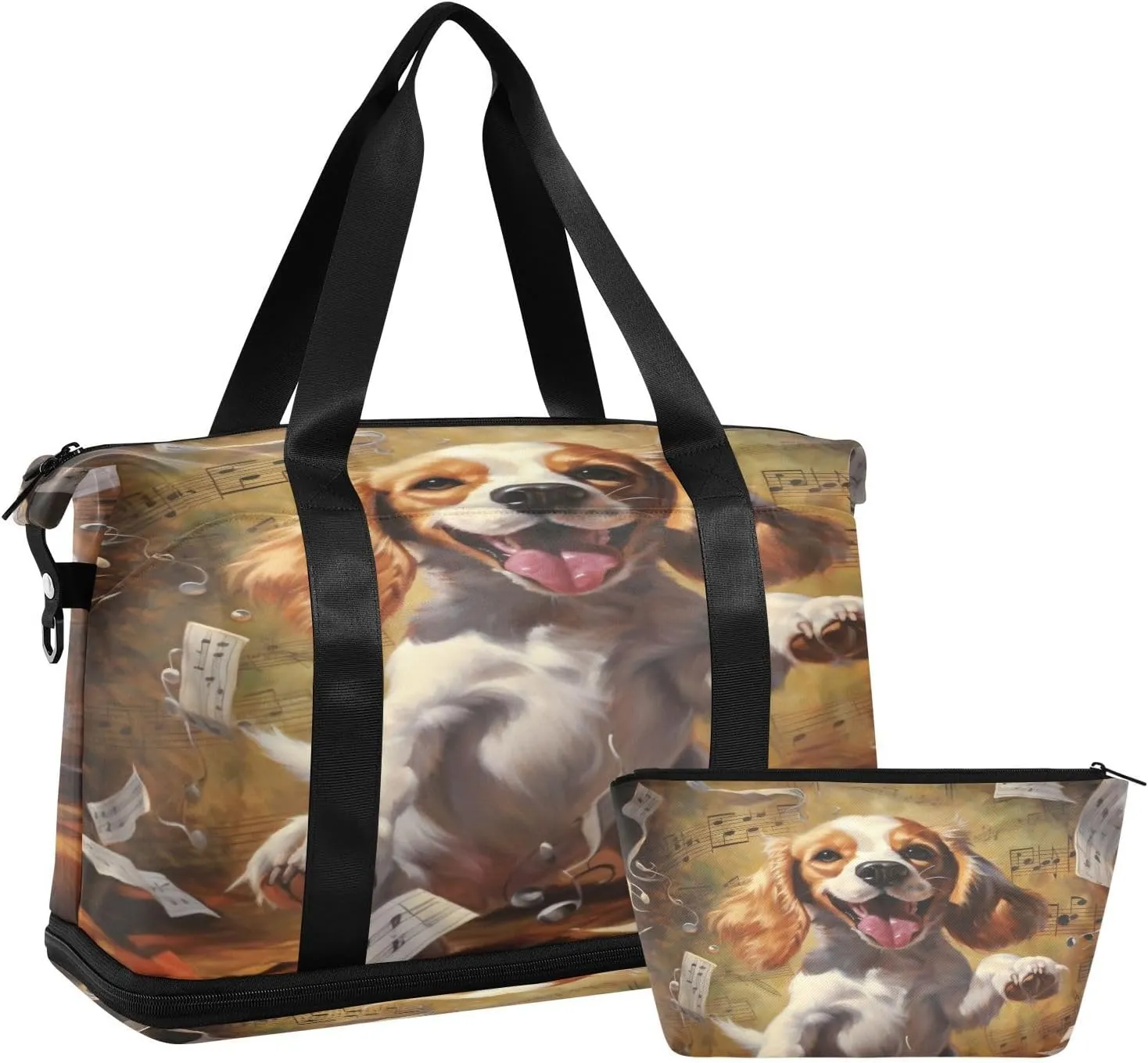 ALAZA Dog and Music Notes Gym Bag Sports Duffel Bag with Shoes Compartment, Overnight Weekender Travel Tote Bag for Women Men Trip College