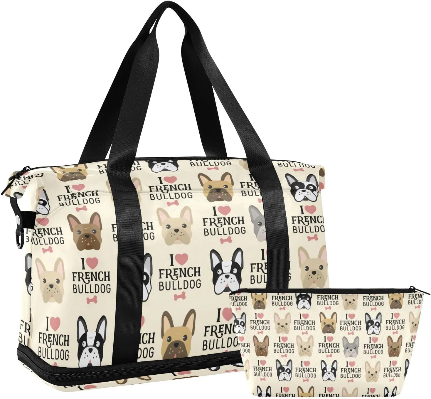 ALAZA French Bulldog and Quote Gym Bag Sports Duffel Bag with Shoes Compartment, Overnight Weekender Travel Tote Bag for Women Men Trip College