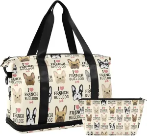 ALAZA French Bulldog and Quote Gym Bag Sports Duffel Bag with Shoes Compartment, Overnight Weekender Travel Tote Bag for Women Men Trip College