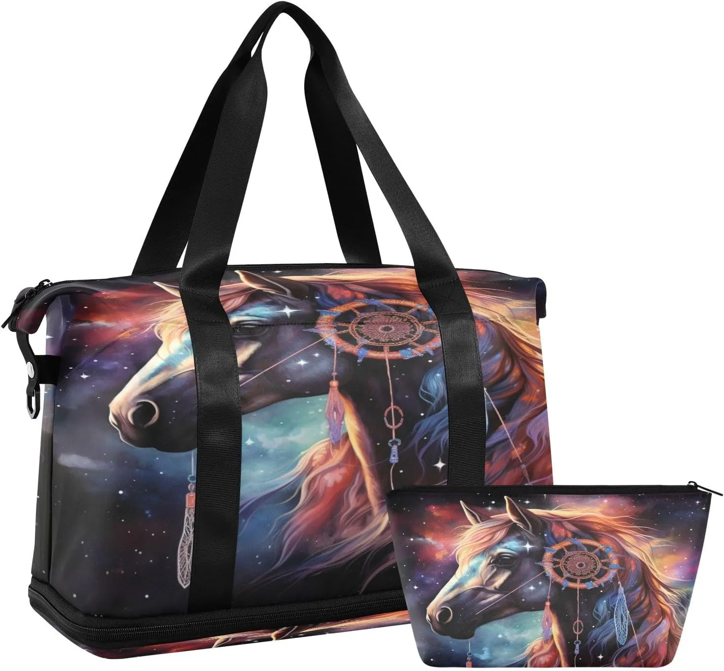 ALAZA Horse Dreamcatcher in The Galaxy Gym Bag Sports Duffel Bag with Shoes Compartment, Overnight Weekender Travel Tote Bag for Women Men Trip College