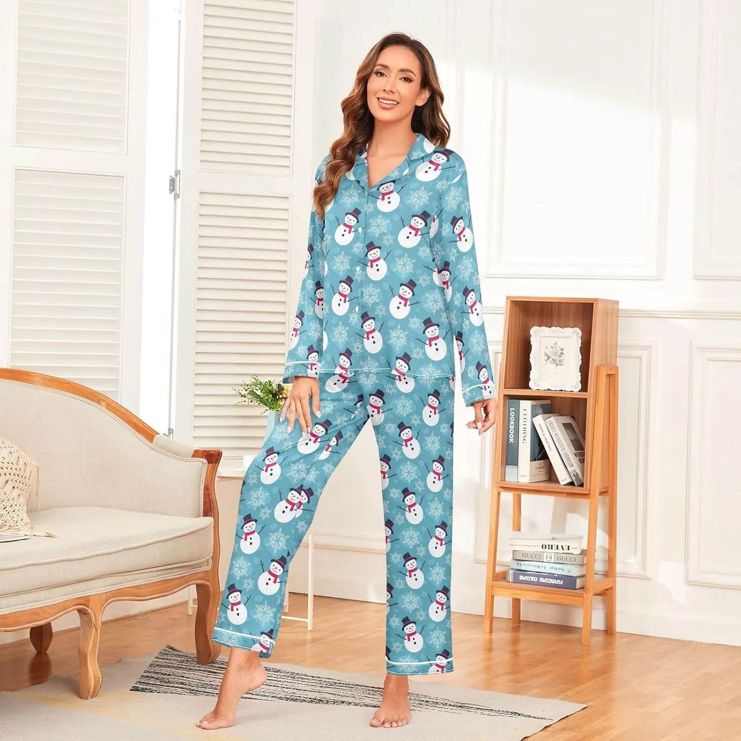 ALAZA London Symbol British Flag Union Jack Women's Satin Pajama Set Long Sleeve Button Down Sleepwear