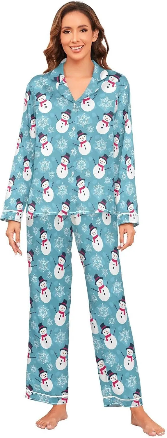 ALAZA London Symbol British Flag Union Jack Women's Satin Pajama Set Long Sleeve Button Down Sleepwear