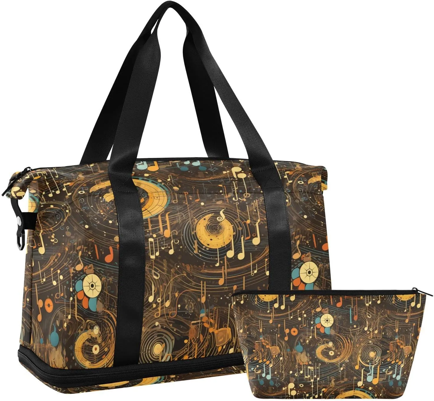 ALAZA Musical Notes Geometric Vintage Gym Bag Sports Duffel Bag with Shoes Compartment, Overnight Weekender Travel Tote Bag for Women Men Trip College