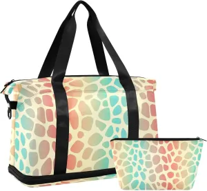 ALAZA Red Blue Giraffe Spots Gym Bag Sports Duffel Bag with Shoes Compartment, Overnight Weekender Travel Tote Bag for Women Men Trip College
