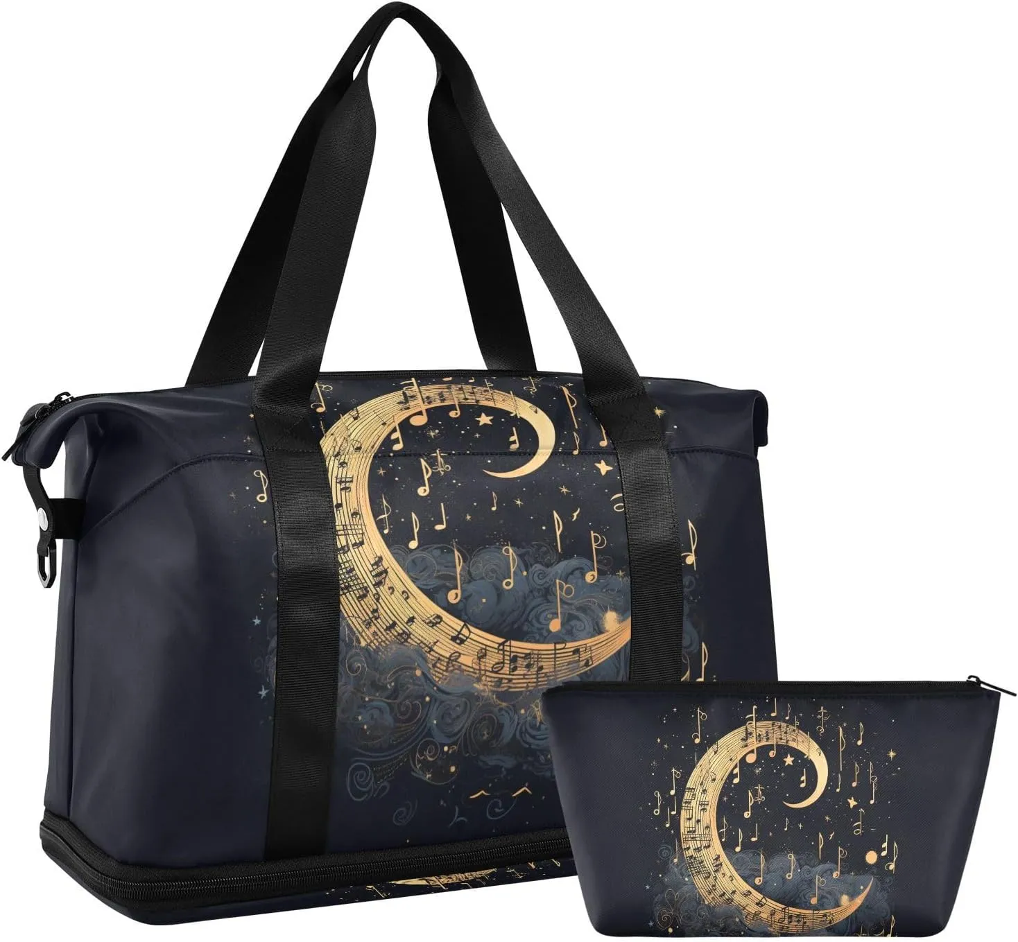 ALAZA Romantic Moon and Music Notes Gym Bag Sports Duffel Bag with Shoes Compartment, Overnight Weekender Travel Tote Bag for Women Men Trip College
