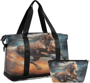ALAZA Running Horse in The Galaxy Gym Bag Sports Duffel Bag with Shoes Compartment, Overnight Weekender Travel Tote Bag for Women Men Trip College