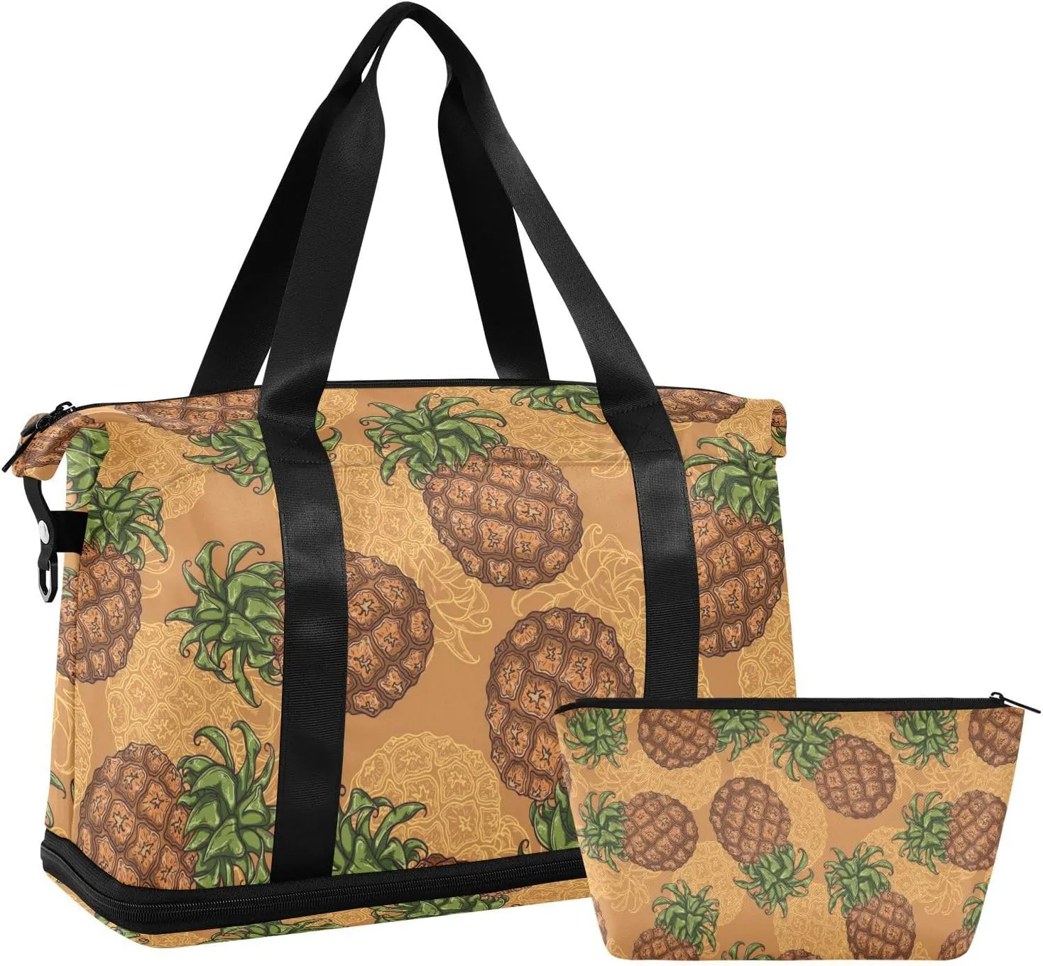 ALAZA Tropical Pineapple in Vintage Style Gym Bag Sports Duffel Bag with Shoes Compartment, Overnight Weekender Travel Tote Bag for Women Men Trip College