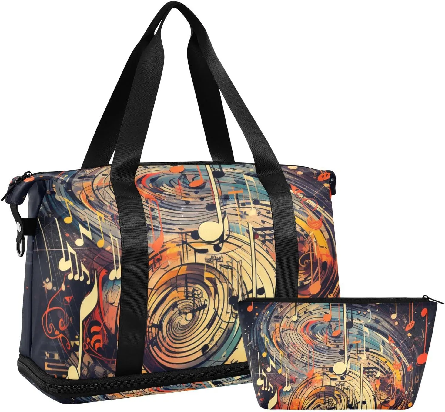 ALAZA Vintage Style Music Notes Gym Bag Sports Duffel Bag with Shoes Compartment, Overnight Weekender Travel Tote Bag for Women Men Trip College