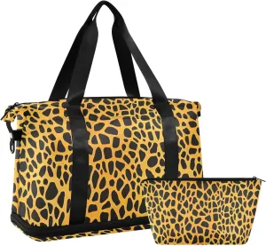 ALAZA Yellow Black Giraffe Spots Gym Bag Sports Duffel Bag with Shoes Compartment, Overnight Weekender Travel Tote Bag for Women Men Trip College