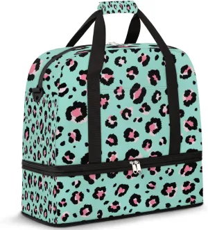 Animal Leopard Print Foldable Travel Duffel Bag Tote Carry on Luggage Sport Duffle for Women Men Gym Bag Overnight Weekender Bags with Shoe Compartments and Shoulder Strap