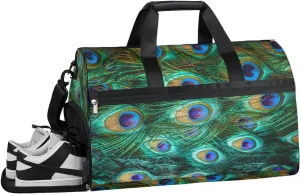 Animal Peacock Feathers Resistant Sports Gym Bag for Women Men Travel Duffel bag with Wet Pocket & Shoes Compartment Waterproof Weekender Bag 19.7"x9.9"x13"