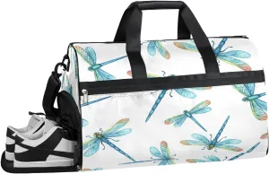 Art Dragonfly Print Resistant Sports Gym Bag for Women Men Travel Duffel bag with Wet Pocket & Shoes Compartment Waterproof Weekender Bag 19.7"x9.9"x13"
