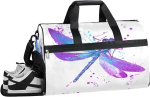 Art Dragonfly Resistant Sports Gym Bag for Women Men Travel Duffel bag with Wet Pocket & Shoes Compartment Waterproof Weekender Bag 19.7"x9.9"x13"