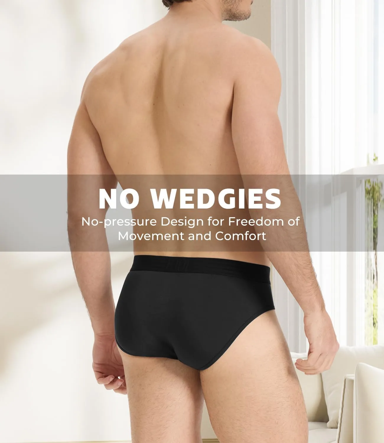 BAMBOO COOL Men's Tagless Briefs Coverd Waistband Comfort Soft Underwear with Contour Pouch Breathable Underpants, Multipacks