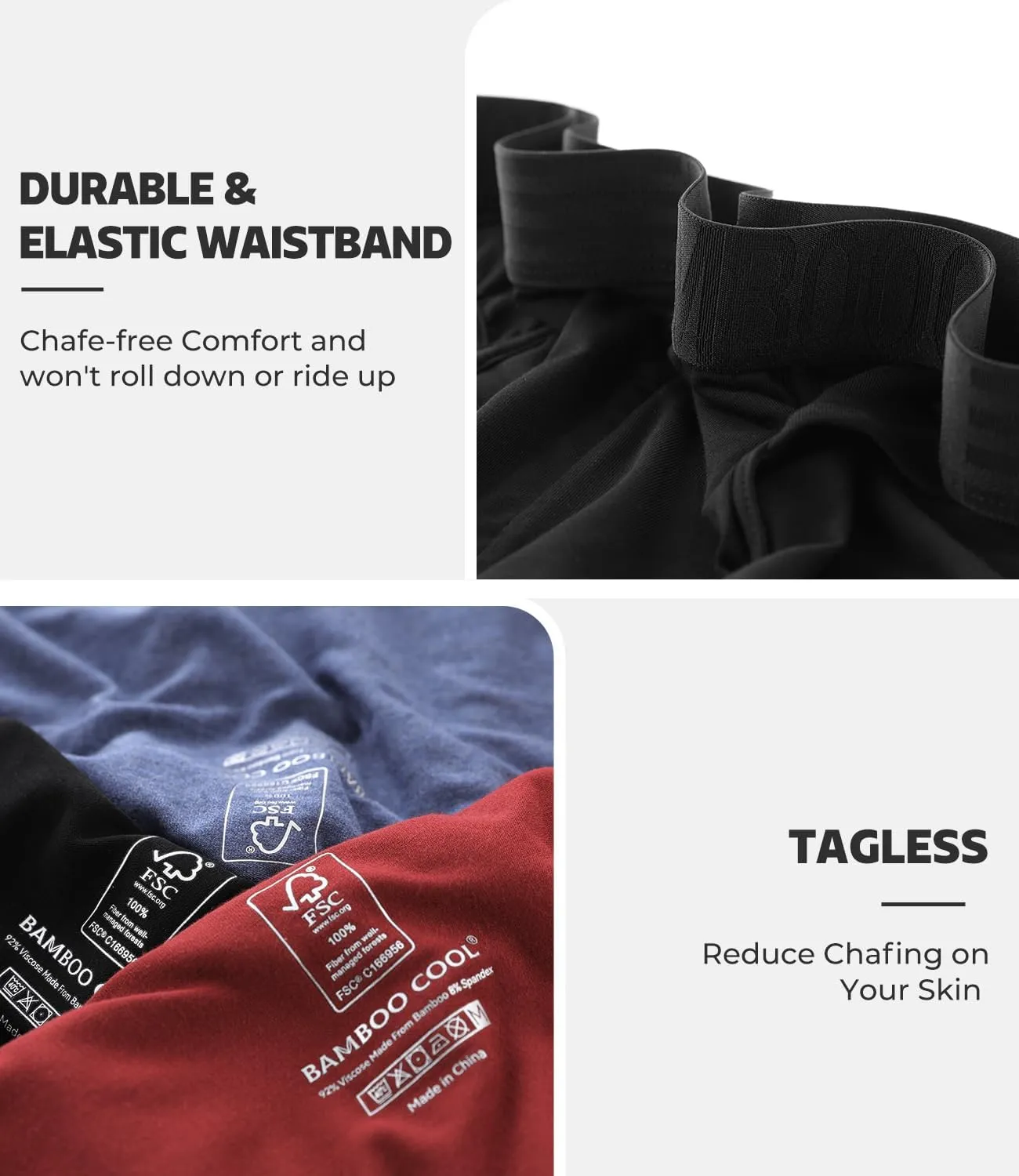 BAMBOO COOL Men's Tagless Briefs Coverd Waistband Comfort Soft Underwear with Contour Pouch Breathable Underpants, Multipacks