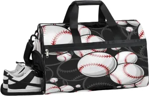 Baseball Ball Graphic Resistant Sports Gym Bag for Women Men Travel Duffel bag with Wet Pocket & Shoes Compartment Waterproof Weekender Bag 19.7"x9.9"x13"