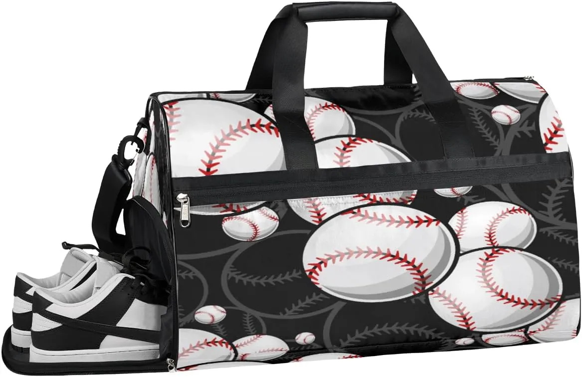 Baseball Ball Graphic Resistant Sports Gym Bag for Women Men Travel Duffel bag with Wet Pocket & Shoes Compartment Waterproof Weekender Bag 19.7"x9.9"x13"