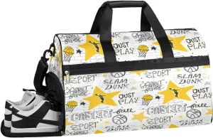 Basketball Player Pentagram Resistant Sports Gym Bag for Women Men Travel Duffel bag with Wet Pocket & Shoes Compartment Waterproof Weekender Bag 19.7"x9.9"x13"