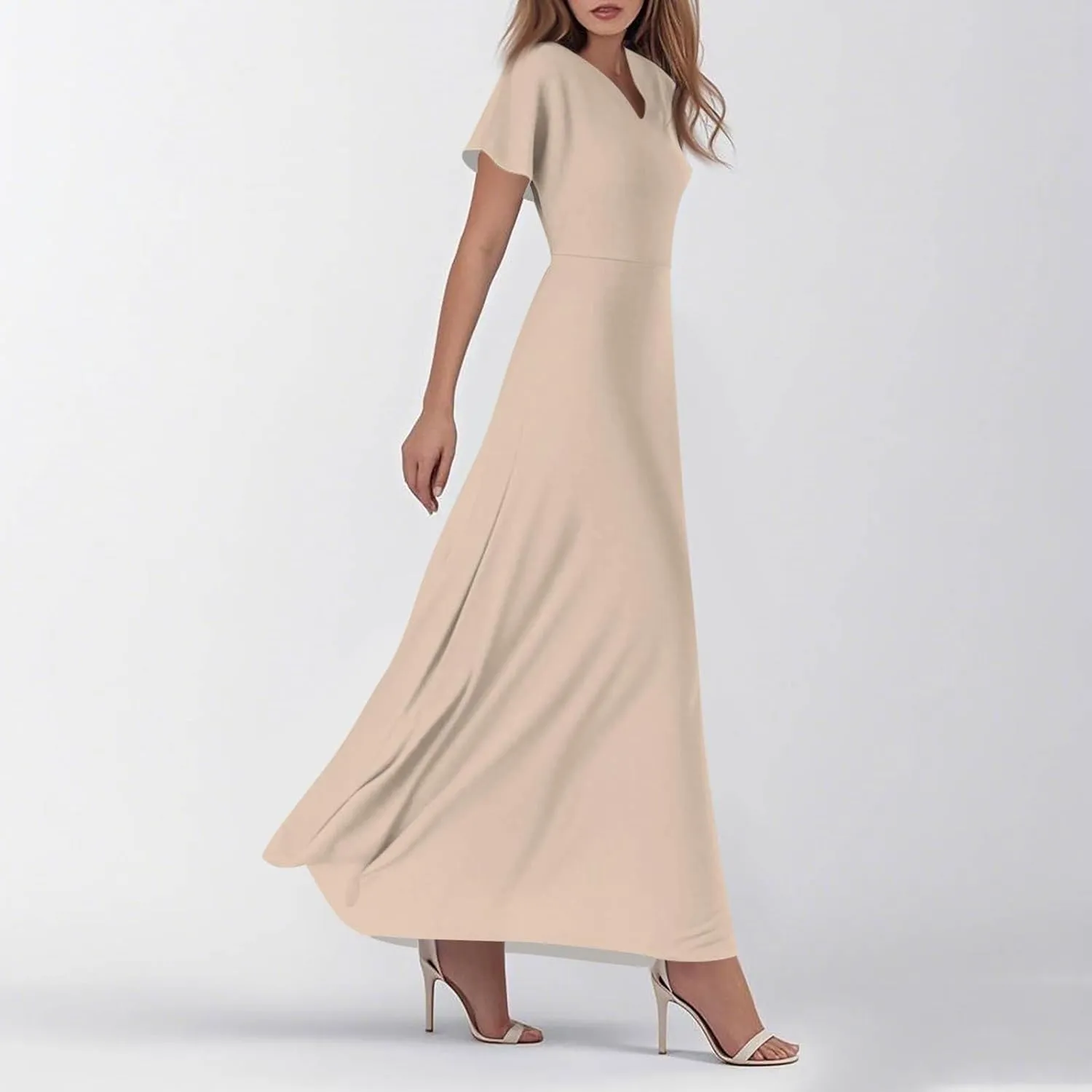 BAXLIMEK Maxi Dresses for Women,2025 Summer Trendy Floral Print V Neck Short Sleeve Beach Dress,Flowy Ruched Swing Boho Dress