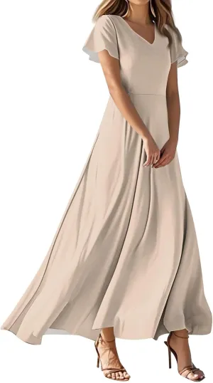 BAXLIMEK Maxi Dresses for Women,2025 Summer Trendy Floral Print V Neck Short Sleeve Beach Dress,Flowy Ruched Swing Boho Dress