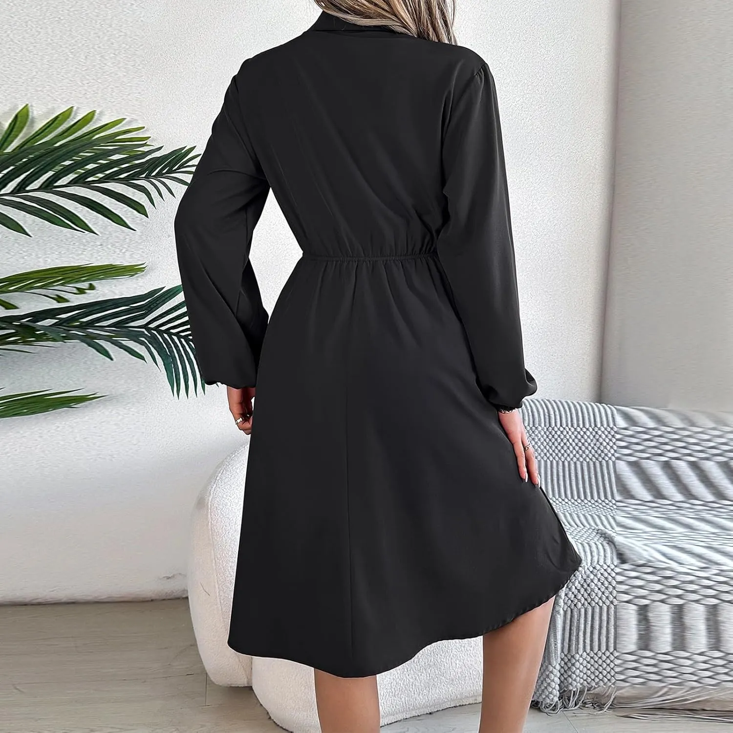 BAXLIMEK Midi Dresses for Women,2025 Spring Elegant Trendy Long Sleeve Dress Flowy Pleated A Line Vacation Dress Work Outfits