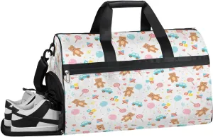 Bear Car Balloon Resistant Sports Gym Bag for Women Men Travel Duffel bag with Wet Pocket & Shoes Compartment Waterproof Weekender Bag 19.7"x9.9"x13"